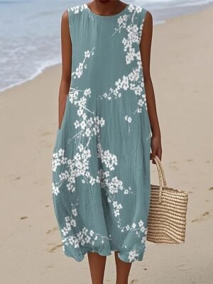 Casual A Line Graphic V Neck Long Sleeve Midi Dress - Image 17