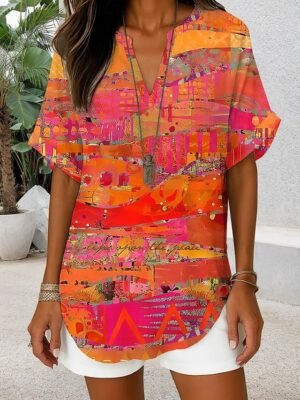 Casual A Line Graphic V Neck Long Sleeve Midi Dress - Image 20