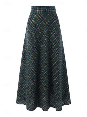Casual A-Line Plaid Pocket Maxi Skirt - Image 2