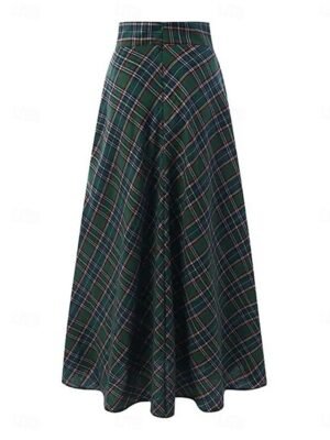 Casual A-Line Plaid Pocket Maxi Skirt - Image 3
