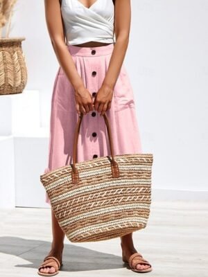 Casual A-Line Plain High Waist Midi Skirt - Image 3