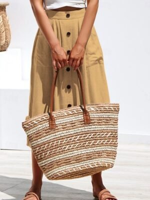 Casual A-Line Plain High Waist Midi Skirt - Image 7