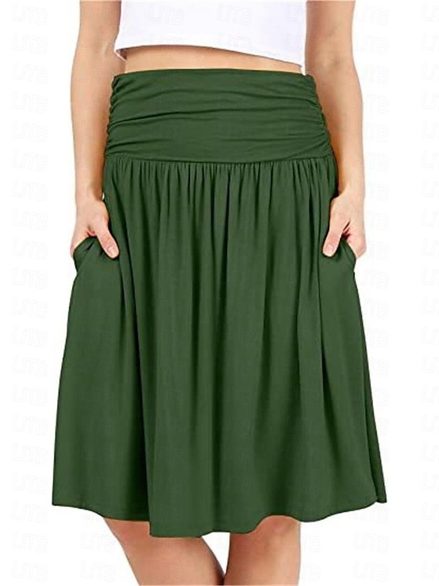 Casual A-Line Solid High Waist Knee-Length Skirt - Image 1