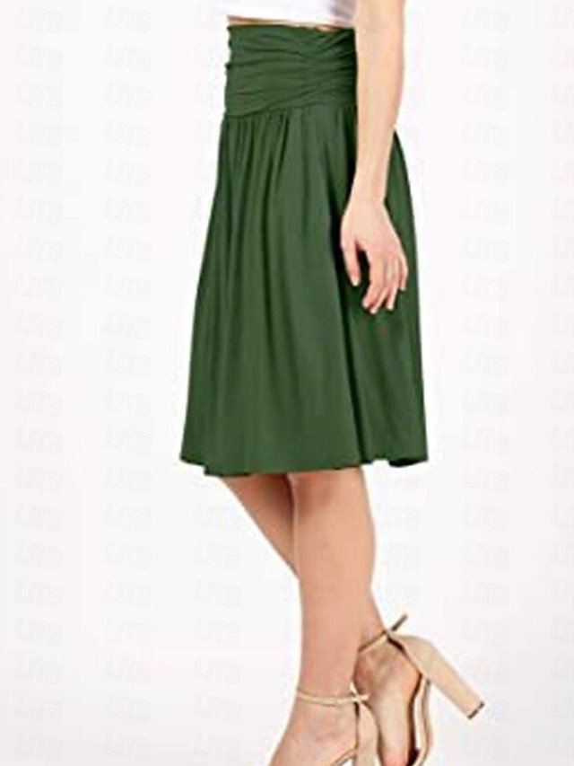 Casual A-Line Solid High Waist Knee-Length Skirt - Image 2