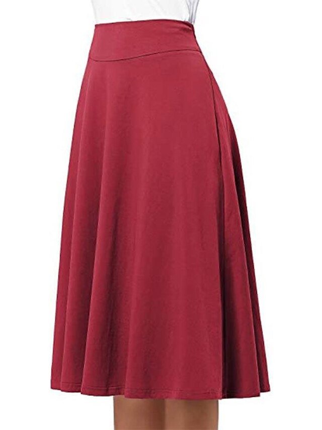 Casual A-Line Solid High Waist Knee-Length Skirt - Image 2