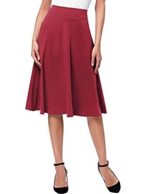 Casual A-Line Solid High Waist Knee-Length Skirt - Image 3
