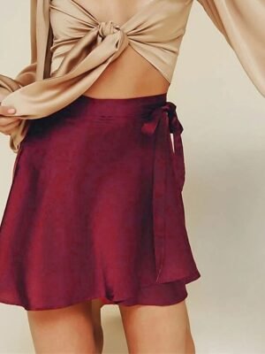 Casual A Line Solid High Waist Mini Skirt - Image 12