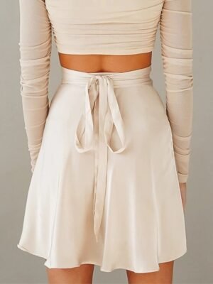 Casual A Line Solid High Waist Mini Skirt - Image 18