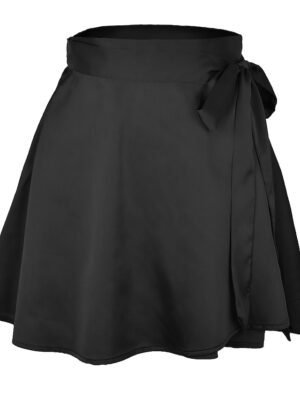 Casual A Line Solid High Waist Mini Skirt - Image 2