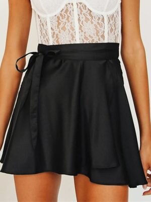 Casual A Line Solid High Waist Mini Skirt - Image 5
