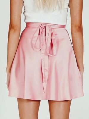 Casual A Line Solid High Waist Mini Skirt - Image 9
