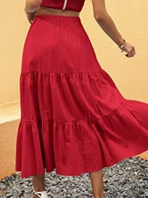 Casual A Line Solid Ruffle Maxi Skirt - Image 10