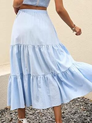 Casual A Line Solid Ruffle Maxi Skirt - Image 15