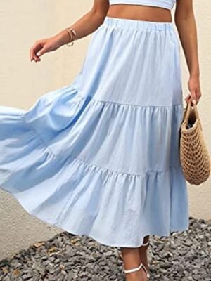 Casual A Line Solid Ruffle Maxi Skirt - Image 18