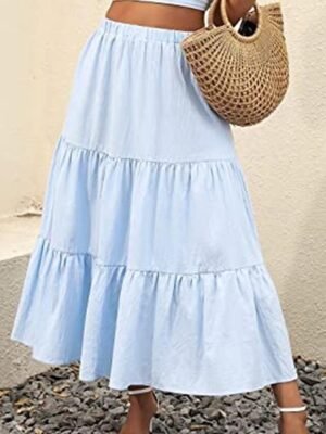 Casual A Line Solid Ruffle Maxi Skirt - Image 19