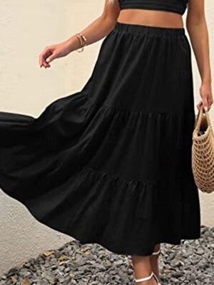 Casual A Line Solid Ruffle Maxi Skirt - Image 22
