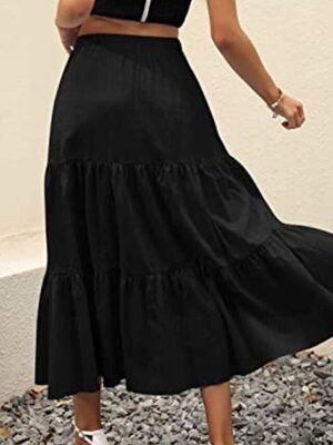 Casual A Line Solid Ruffle Maxi Skirt - Image 23