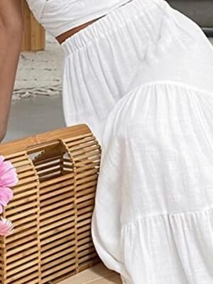 Casual A Line Solid Ruffle Maxi Skirt - Image 3