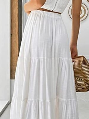 Casual A Line Solid Ruffle Maxi Skirt - Image 4