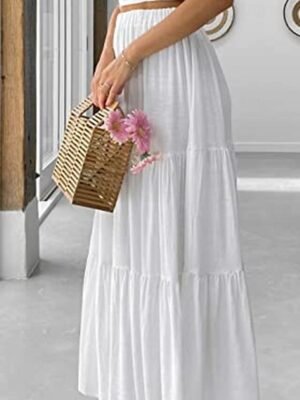 Casual A Line Solid Ruffle Maxi Skirt - Image 5