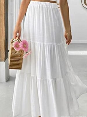 Casual A Line Solid Ruffle Maxi Skirt - Image 6