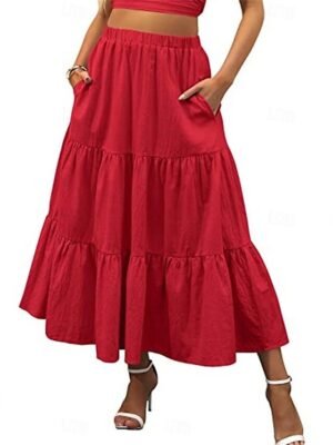 Casual A Line Solid Ruffle Maxi Skirt - Image 7