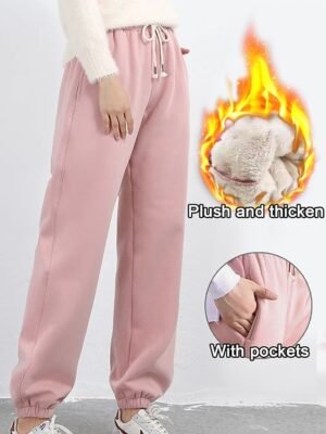 Casual Athletic Plus Velvet High Waist Full Length Joggers - Image 1