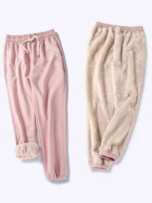 Casual Athletic Plus Velvet High Waist Full Length Joggers - Image 3