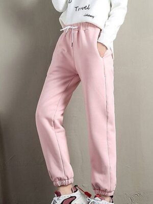 Casual Athletic Plus Velvet High Waist Full Length Joggers - Image 4