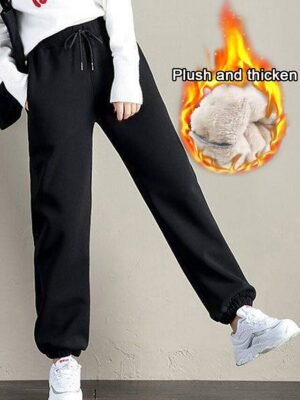 Casual Athletic Plus Velvet High Waist Full Length Joggers - Image 5