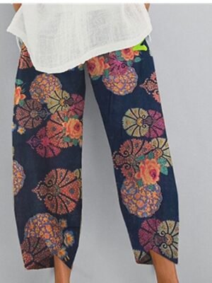 Casual Baggy Floral Elastic Waist Ankle-Length Chinos - Image 2
