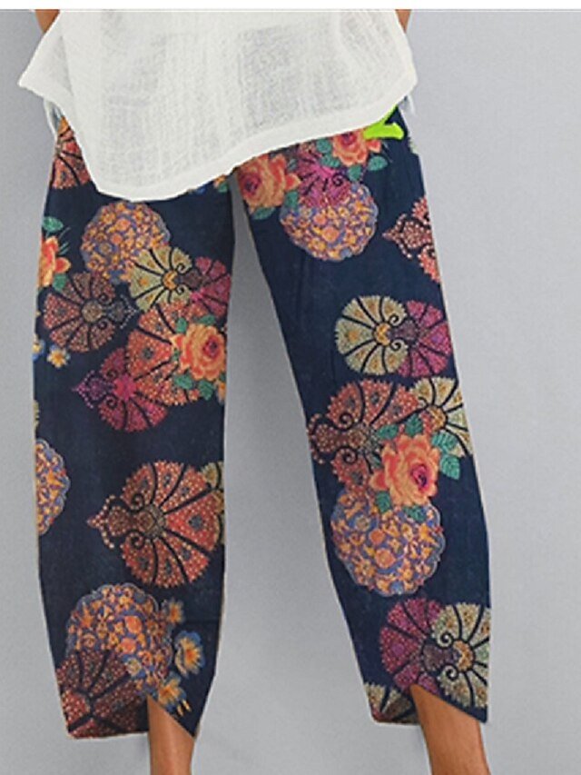 Casual Baggy Floral Elastic Waist Ankle-Length Chinos - Image 2