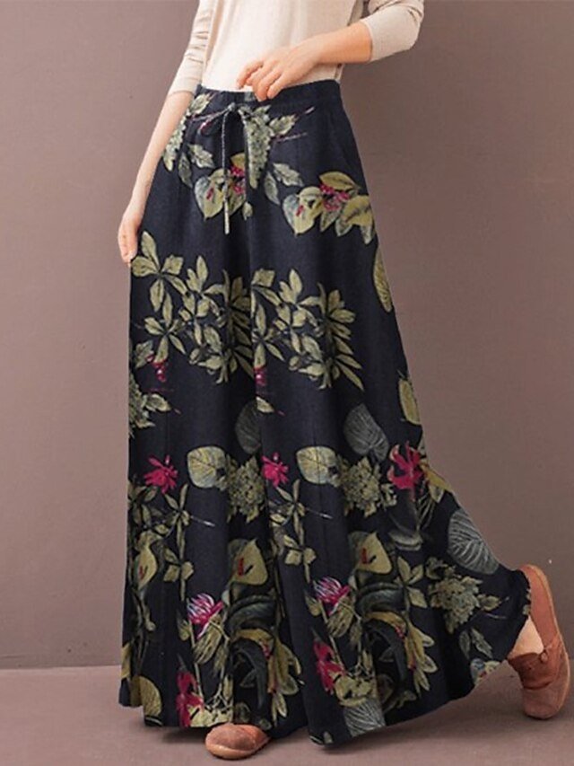 Casual Baggy Floral Mid Waist Wide Leg Full Length Trousers - Image 2