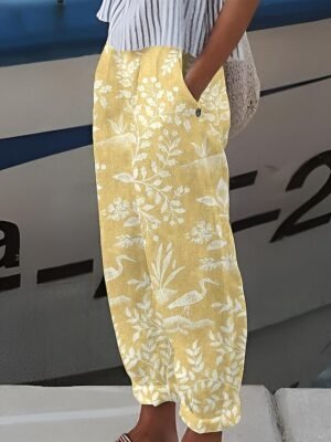 Casual Baggy Plant Print Mid Waist Full Length Pants - Image 3