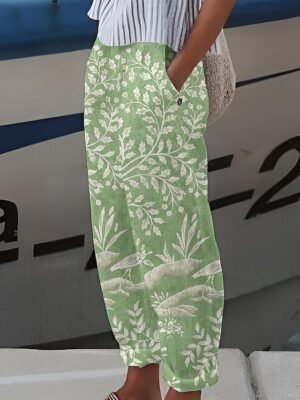 Casual Baggy Plant Print Mid Waist Full Length Pants - Image 4