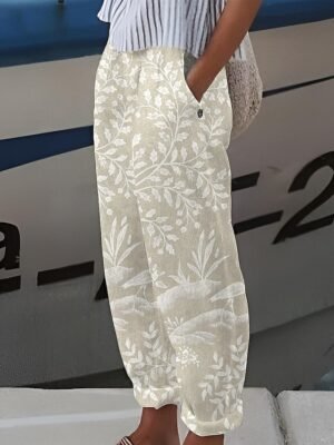 Casual Baggy Plant Print Mid Waist Full Length Pants - Image 5
