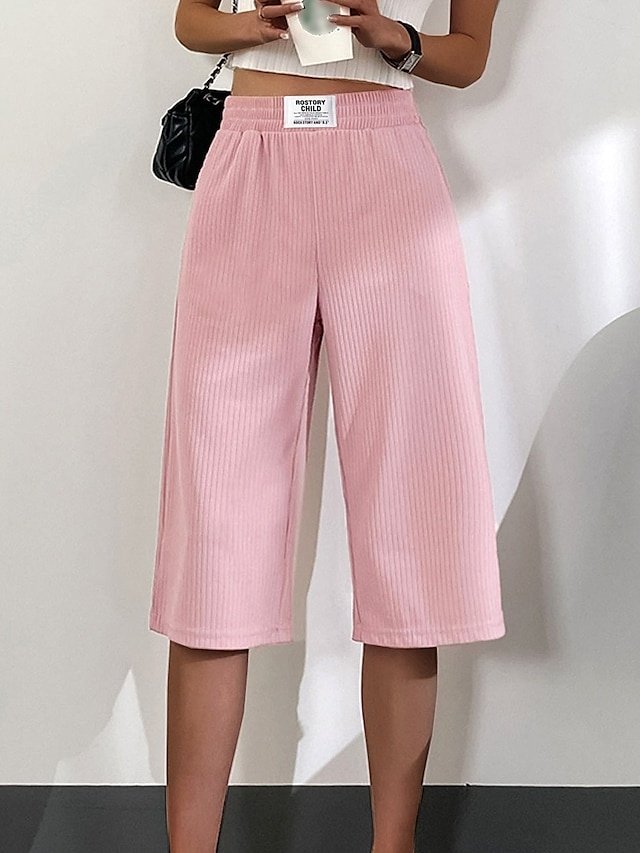 Casual Baggy Pocket High Waist Calf-Length Wide Leg Chinos - Image 1