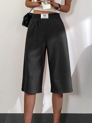 Casual Baggy Pocket High Waist Calf-Length Wide Leg Chinos - Image 2
