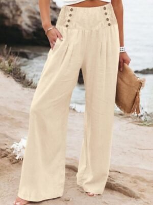 Casual Baggy Solid High Waist Full Length Chinos - Image 1