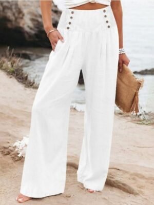 Casual Baggy Solid High Waist Full Length Chinos - Image 4