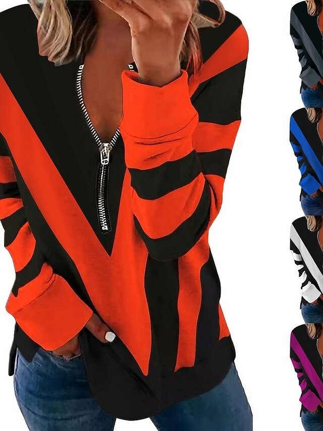 Casual Basic Abstract V Neck Long Sleeve Pullover - Image 1