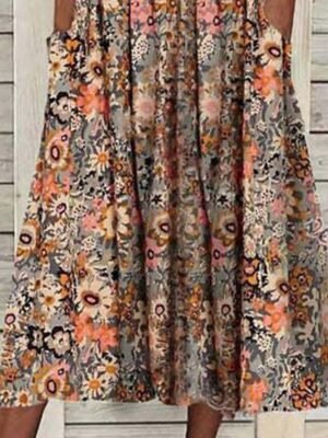 Casual Basic Floral Crew Neck Half Sleeve Midi Dress - Image 5