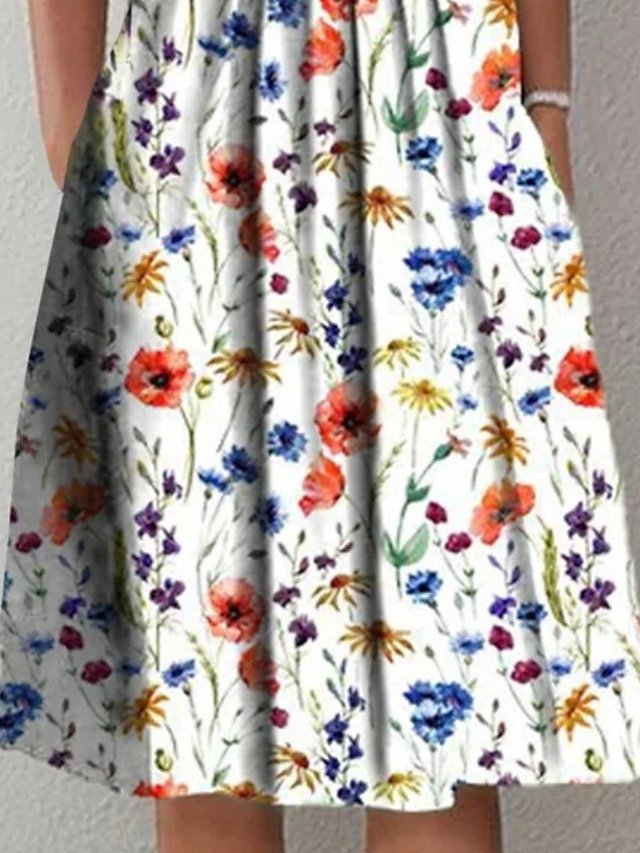 Casual Basic Floral Crew Neck Short Sleeve Midi Dress - Image 2