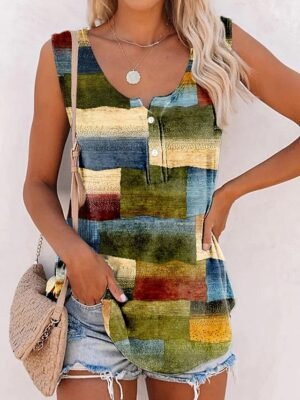 Casual Basic Geometric U Neck Sleeveless Regular Tank Top - Image 2