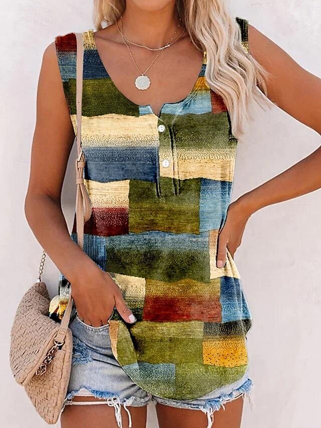 Casual Basic Geometric U Neck Sleeveless Regular Tank Top - Image 2