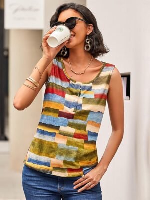 Casual Basic Geometric U Neck Sleeveless Regular Tank Top - Image 5
