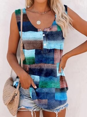 Casual Basic Geometric U Neck Sleeveless Regular Tank Top - Image 7