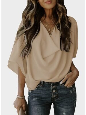 Casual Basic Plain V Neck Long Sleeve Shirt Blouse - Image 8