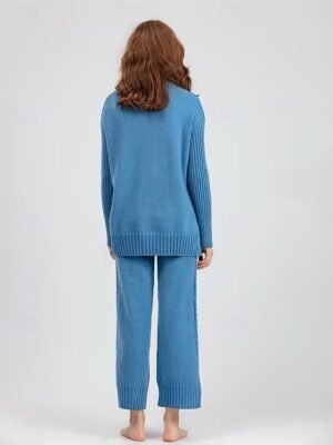Casual Basic Solid Turtleneck Long Sleeve Sweater Co-ords - Image 2