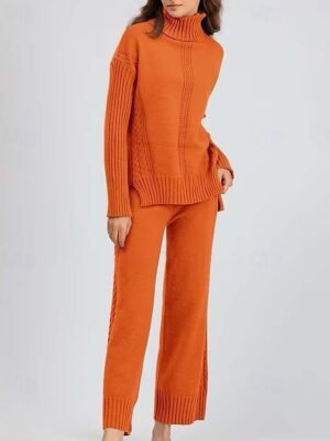 Casual Basic Solid Turtleneck Long Sleeve Sweater Co-ords - Image 5